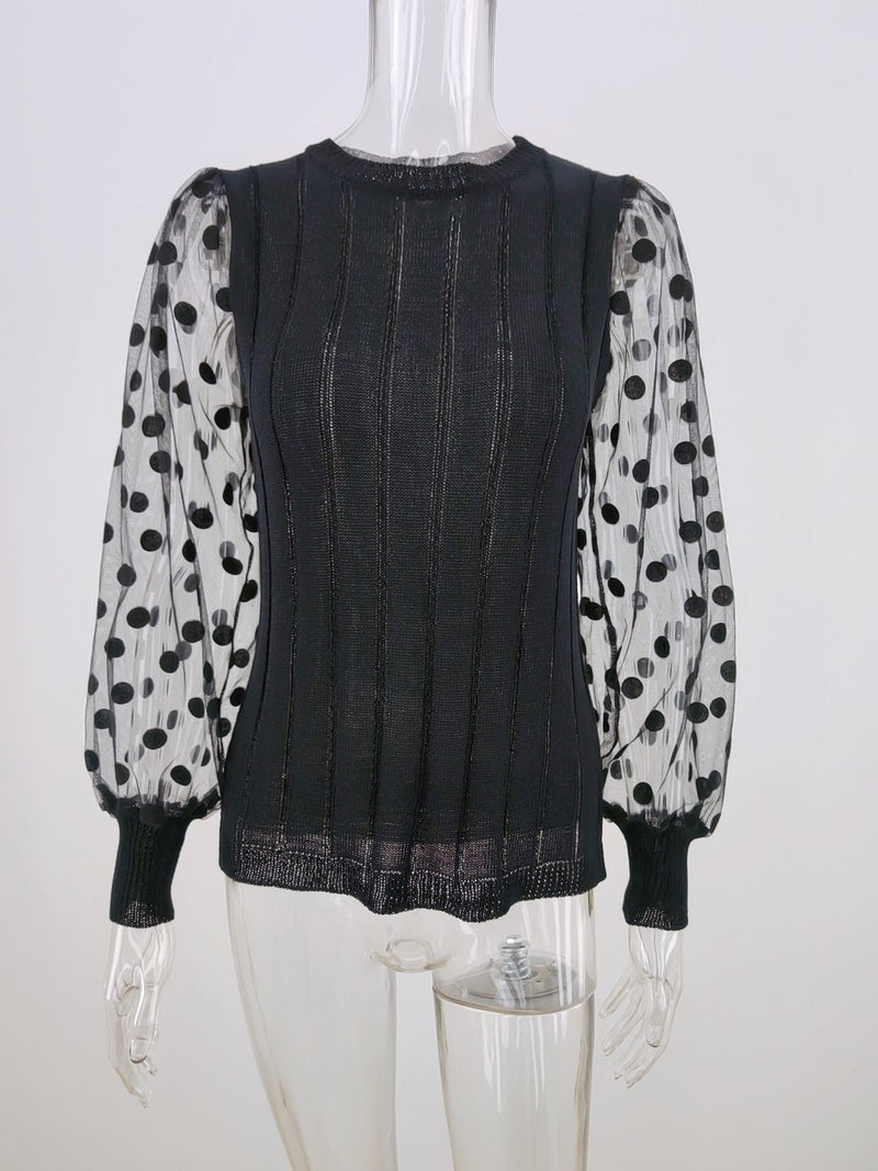 Pull en Maille Transparente Manches Longues Pois