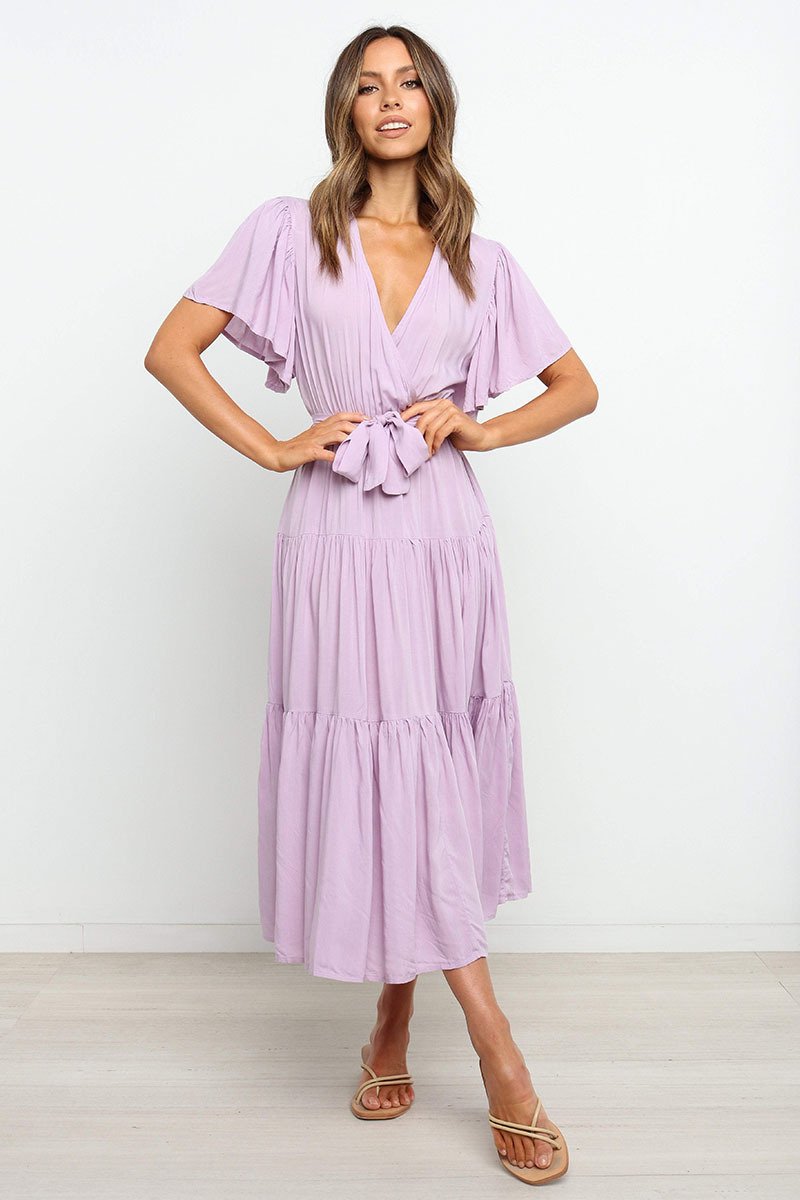 Robe Maxi Manches Courtes Encolure en V