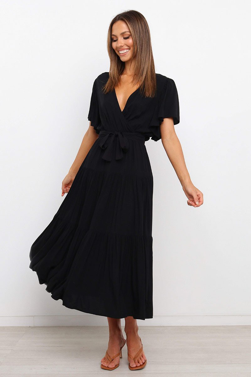 Robe Maxi Manches Courtes Encolure en V