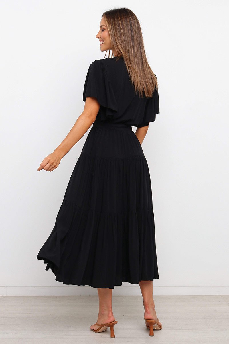 Robe Maxi Manches Courtes Encolure en V