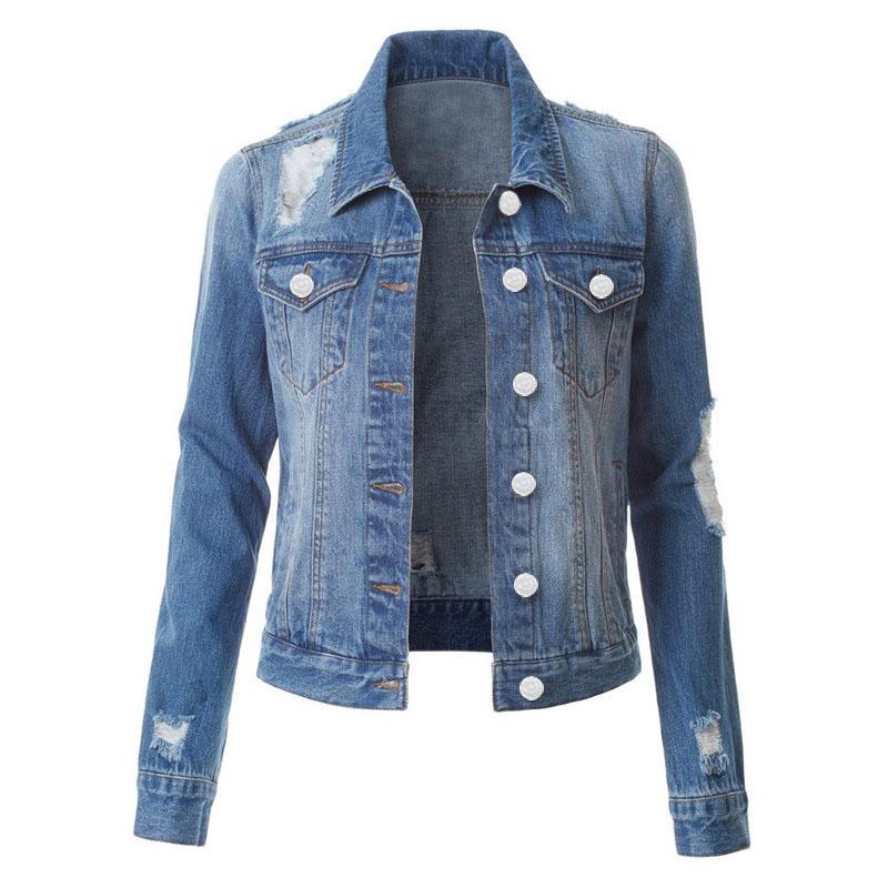 Veste en Jean Denim Boutonnée Manches Longues