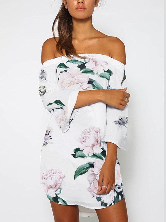 Robe à imprimé floral aléatoire à épaules dénudées