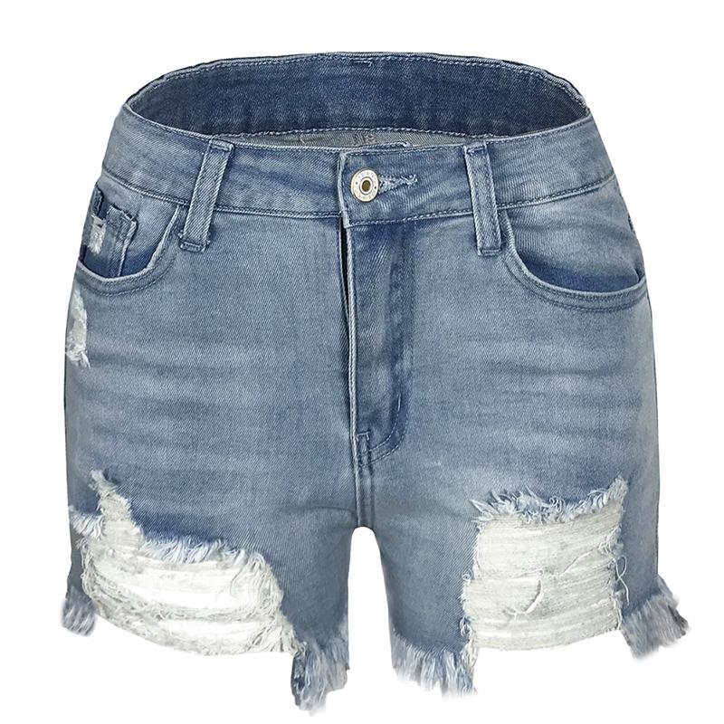 Mini Short en Jean Denim Déchiré et Coupé Décontracté