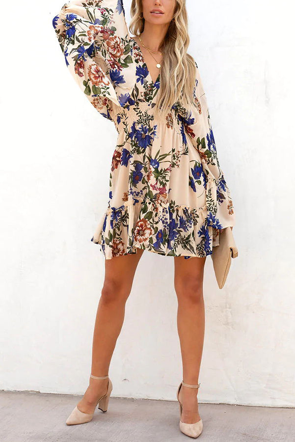 Sweetest Girl Floral Bell Sleeve Smocked Waist Mini Dress