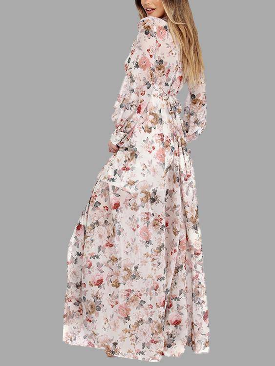 Maxi Robe Manches Longues à Imprimé Floral - CA Mode