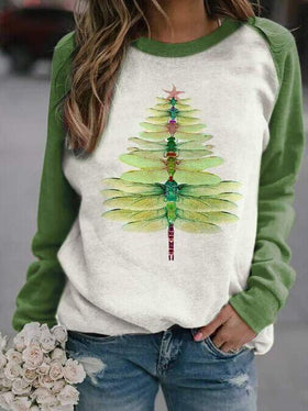 Sweat-shirt Imprimé Libellule Arbre Noël