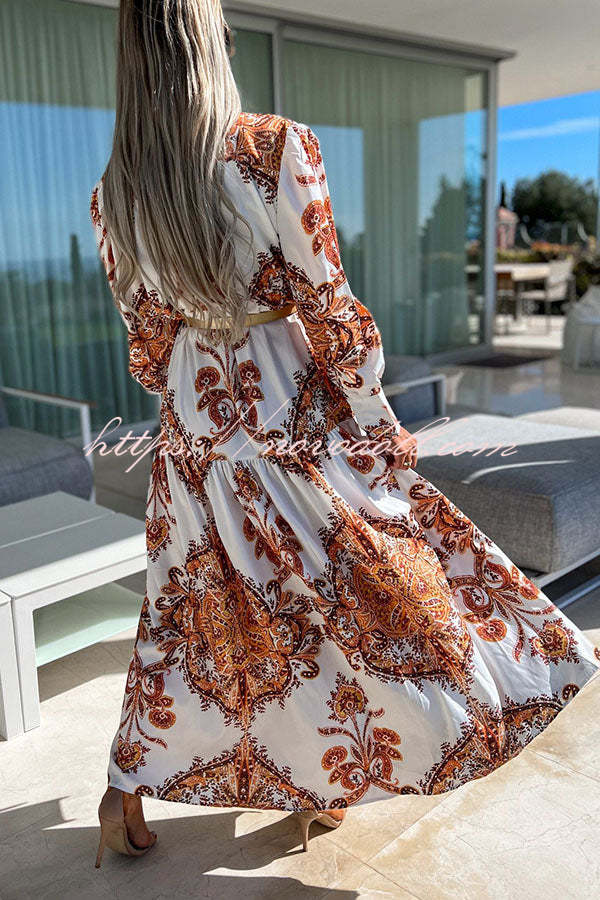 Robe Longue Imprimé Baroque Manches Longues