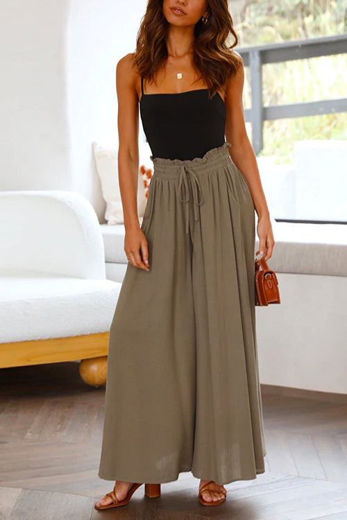 Drawstring Elastic Waist Wide Leg Baggy Pants(5 Colors Available)