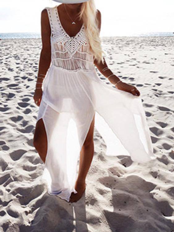 Robe de Plage Fendue Sans Manches