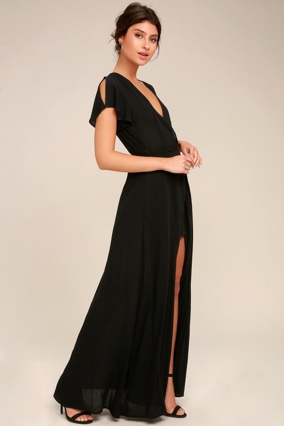 Robe Longue Col en V Noire