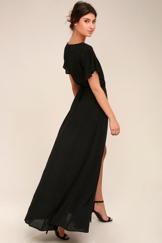 Robe Longue Col en V Noire