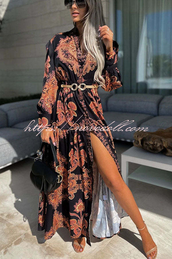 Robe Longue Imprimé Baroque Manches Longues