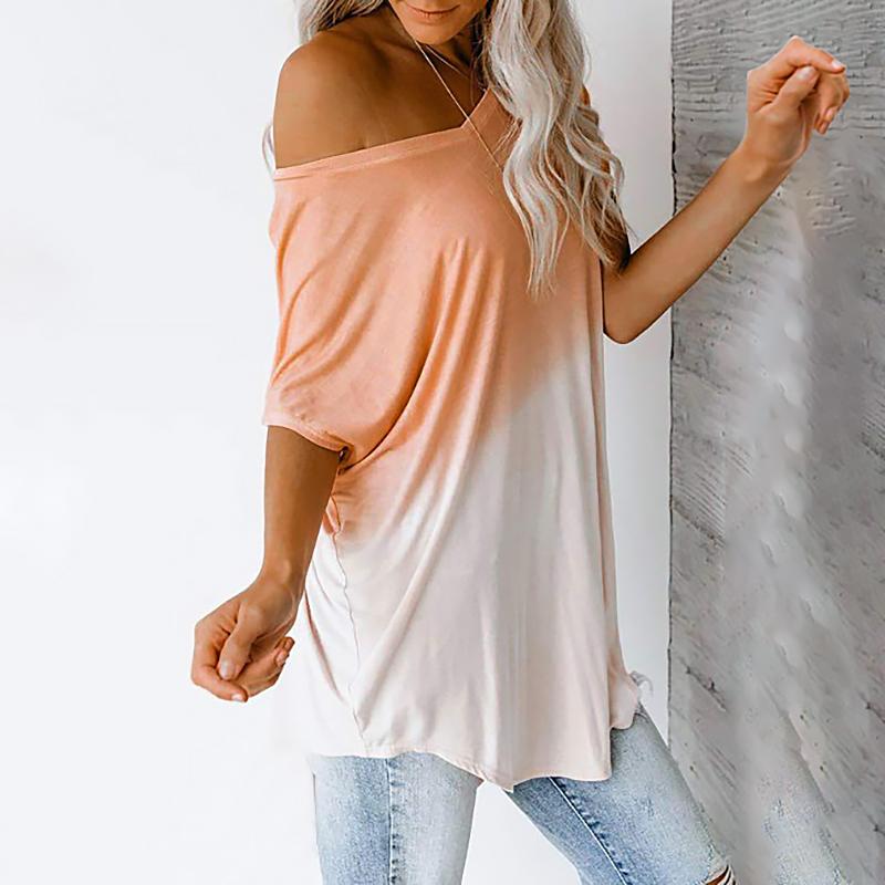 Top T-shirt Ample Extensible Manches Courtes et Col en V