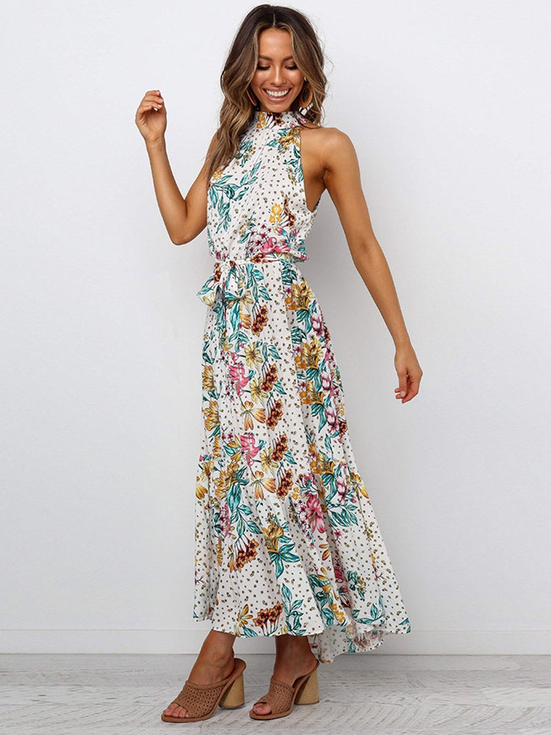 Robe Maxi Floral Sans Manches Halter