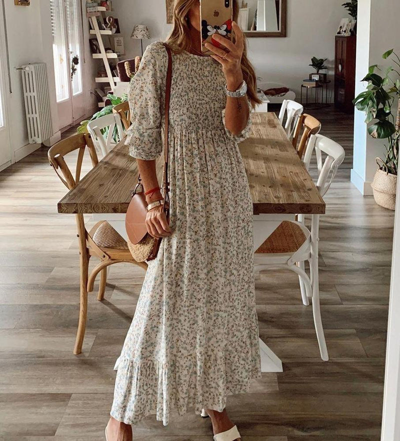 Robe Maxi Longue Imprimé Floral Doux Comme le Miel