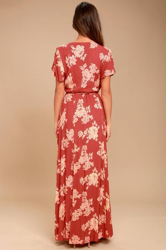 Robe Longue à Imprimé Floral Rouge