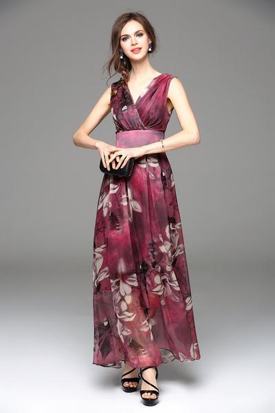 Robe Légère à Imprimé Floral Rouge