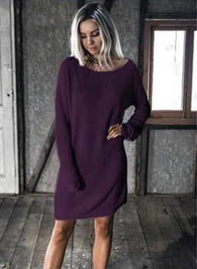 Batwing Sleeve Loose Pullover Mini Dress - CA Mode