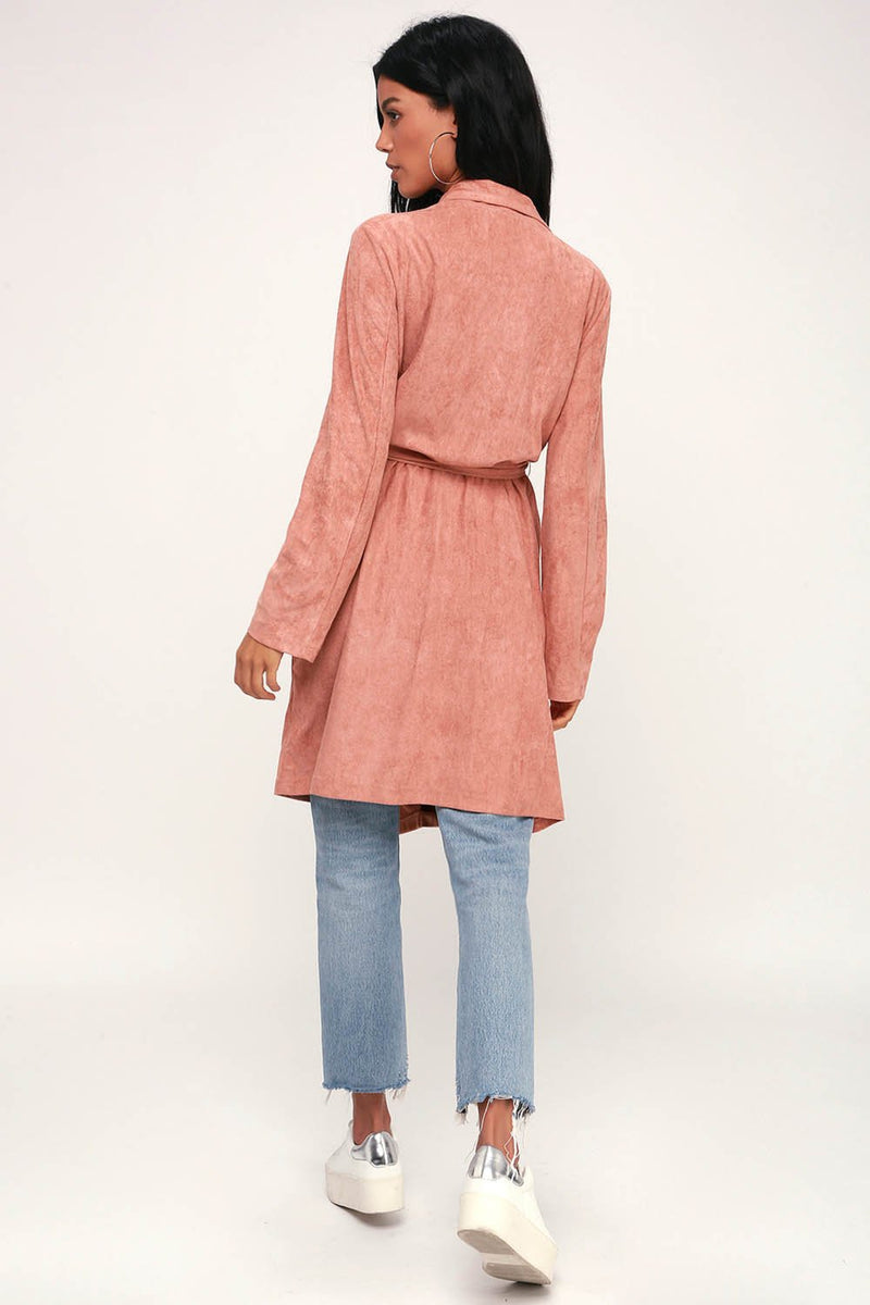 Cardigan Déconracté Ceinture à Taille Manteau d'automne Rose - CA Mode