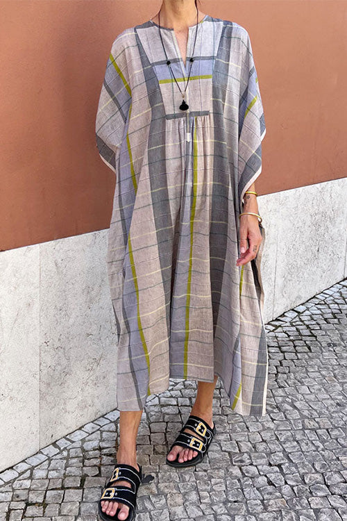 Robe Caftan Rayée Manches Chauve-Souris Col V