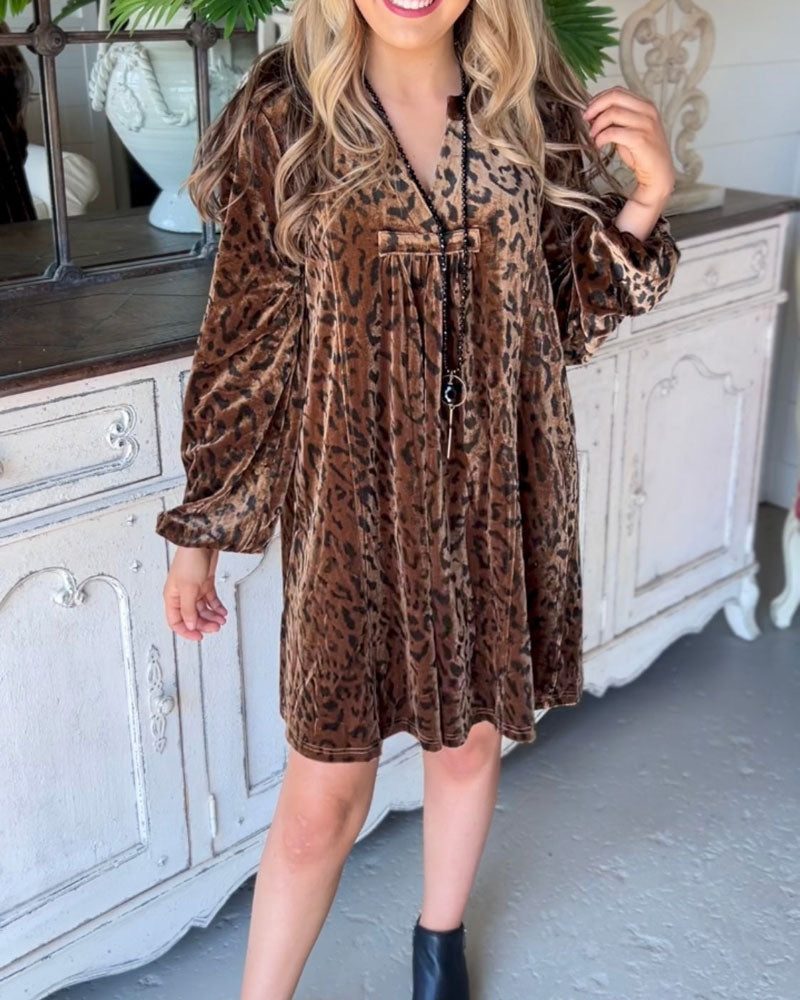 Novakiki Changing Seasons Fashion Leopard Velvet Dress