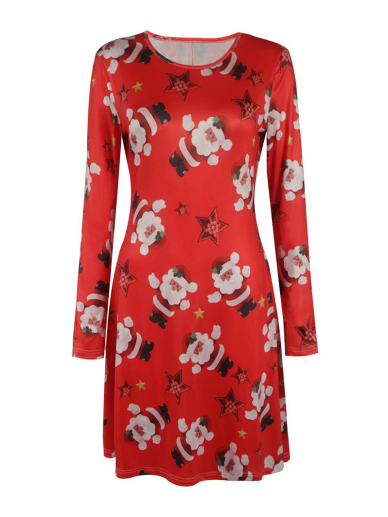 Robe à Imprimé Floral avec Motif du Père Noël Rouge