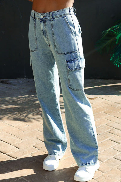 Distressed Pockets Denim Cargo Pants