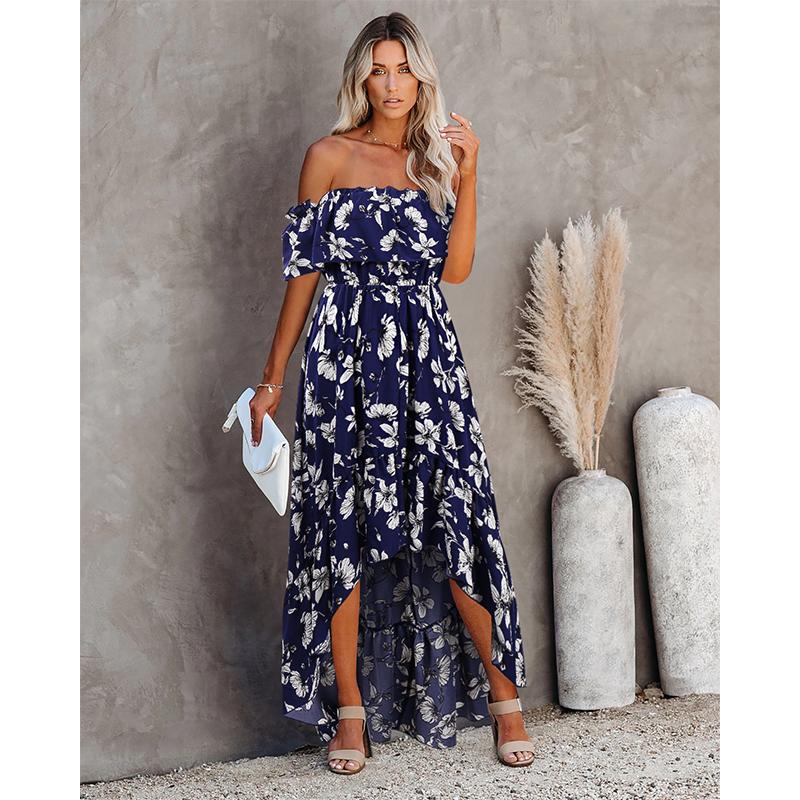 Robe Maxi Moulante Floral Épaules Dénudées