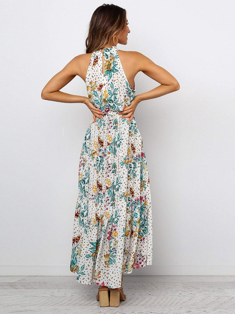 Robe Maxi Floral Sans Manches Halter