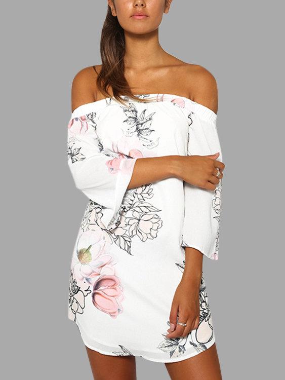 Robe à imprimé floral aléatoire à épaules dénudées