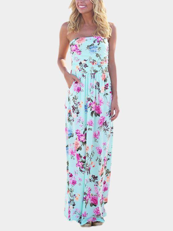 Robe à Imprimé Floral et à Epaules Dénudées