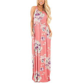 Sleeveless Floral Vacation Maxi Dress Pink