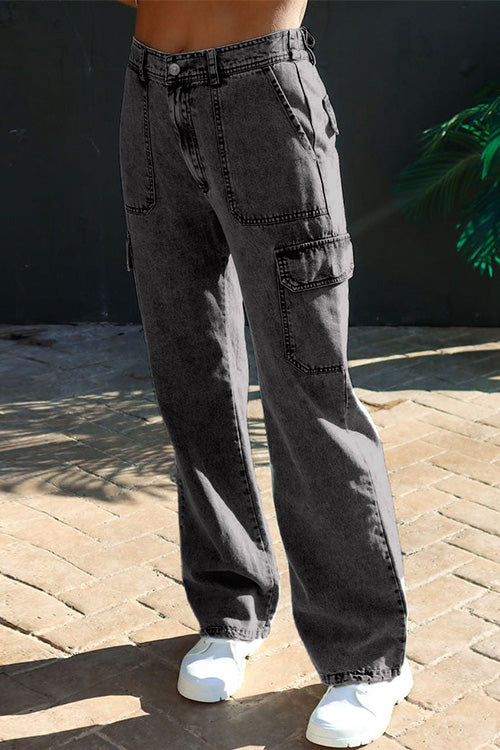 Distressed Pockets Denim Cargo Pants