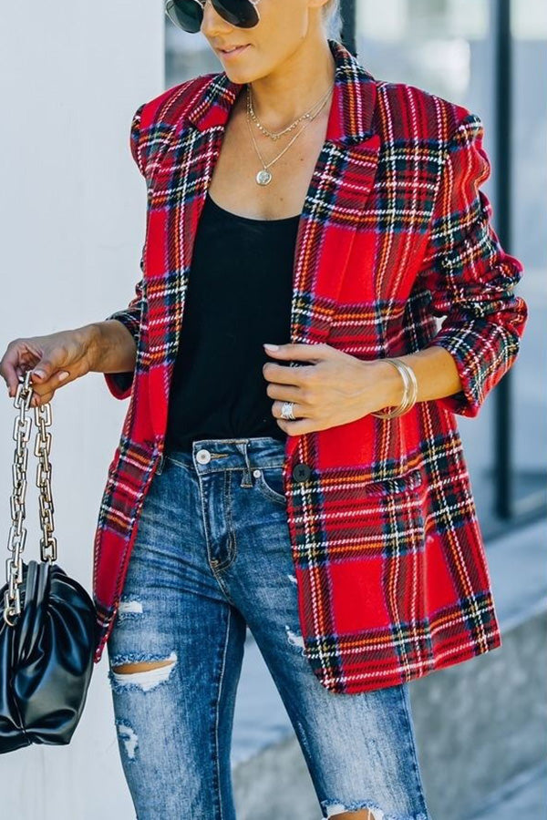 Merry Everything Pocketed Plaid Blazer