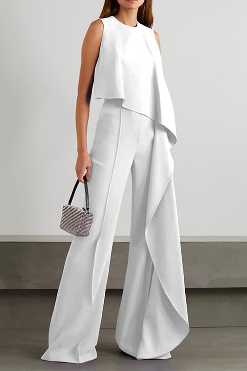 Irregular Drape Front Bell Bottoms Sleeveless Jumpsuit