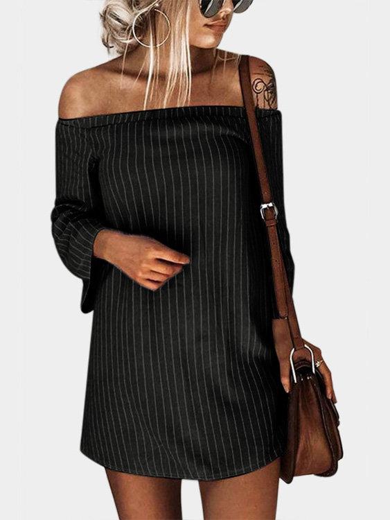 Sexy Off Shoulder Lace Up Stripe Patern Mini