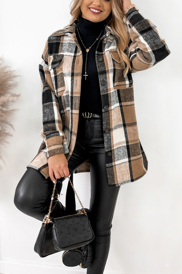 Keep You Warm Pocketed Plaid Jacket