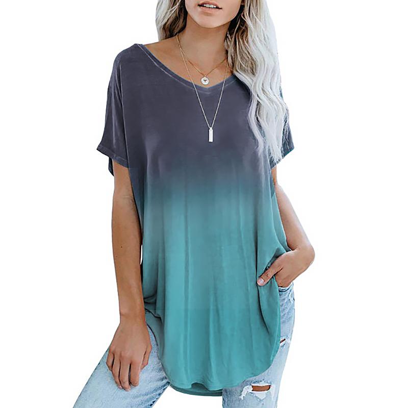 Top T-shirt Ample Extensible Manches Courtes et Col en V