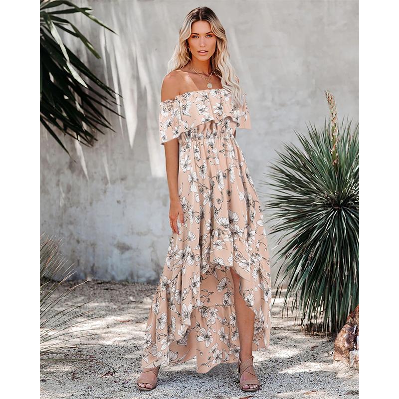 Robe Maxi Moulante Floral Épaules Dénudées