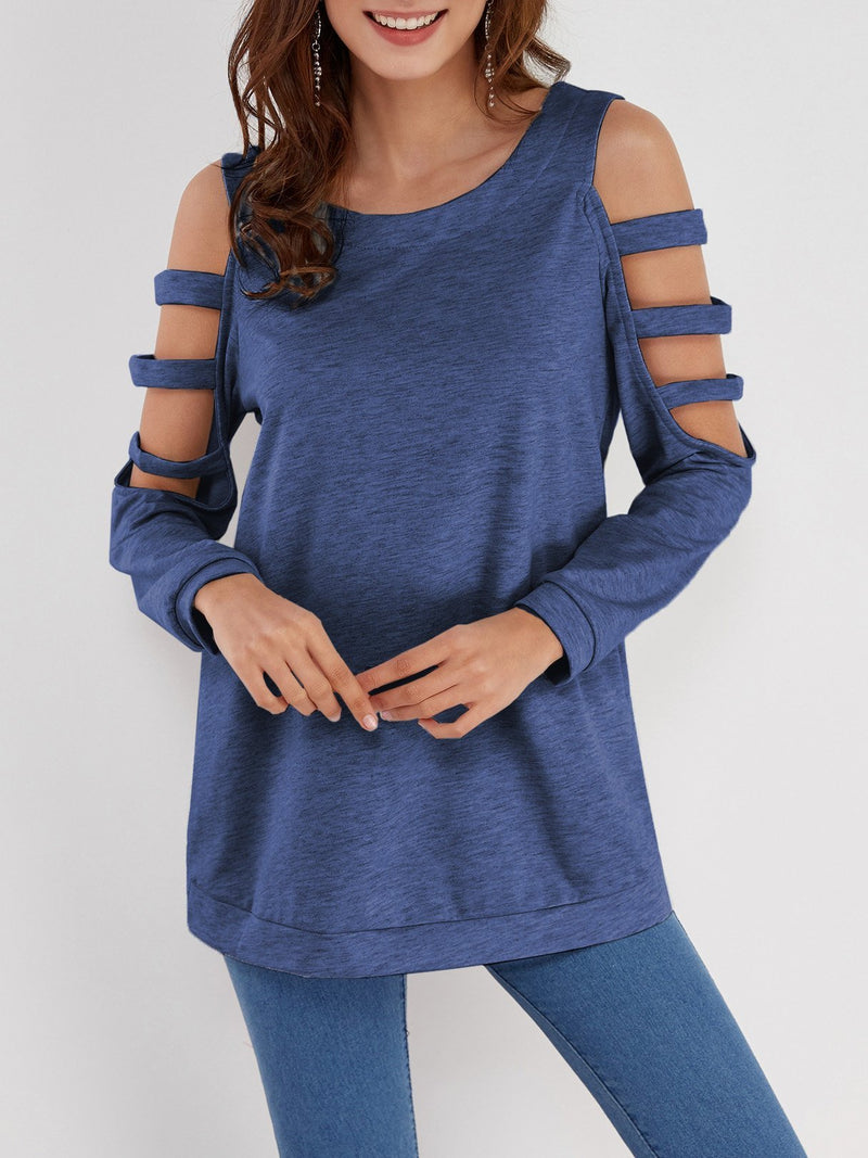 Cold Shoulder Slouchy Strappy Cut-outs T-shirt - CA Mode