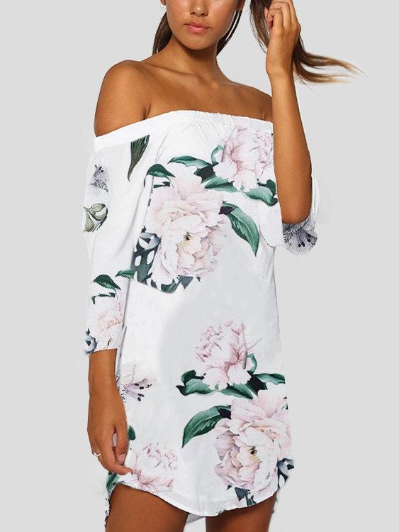 Robe à imprimé floral aléatoire à épaules dénudées