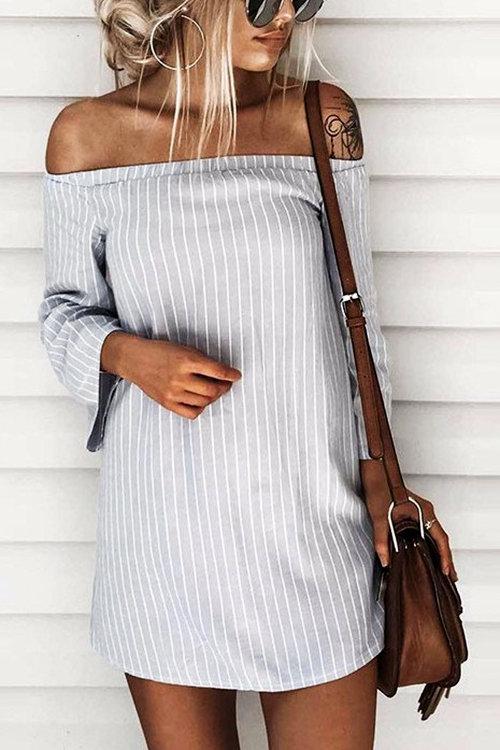 Sexy Off Shoulder Lace Up Stripe Patern Mini