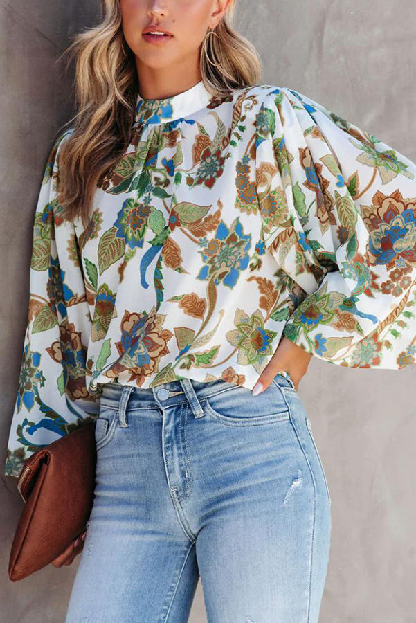 Novakiki Shady Grove Printed Balloon Sleeve Blouse