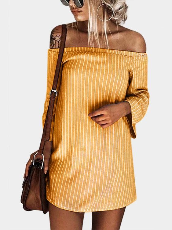 Sexy Off Shoulder Lace Up Stripe Patern Mini