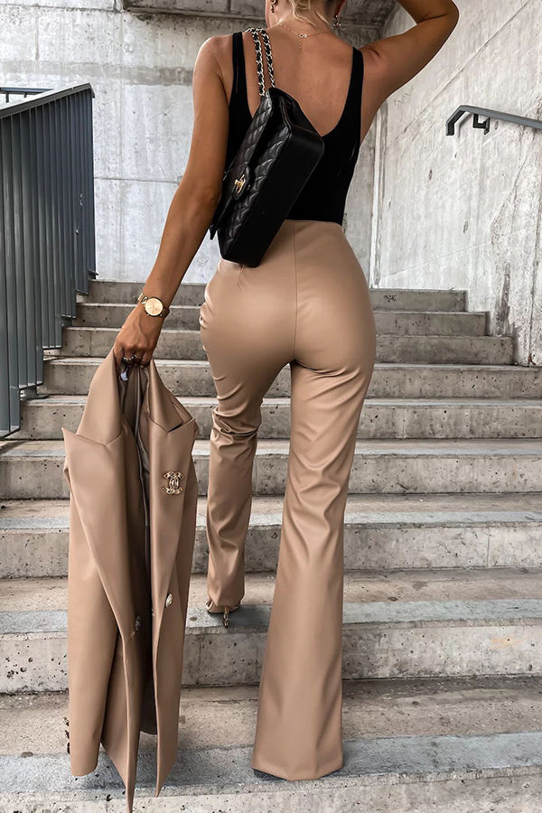 Drasilla Faux Leather High Waist Slit Pants