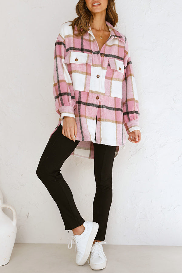 Novakiki Good Outfit Day Plaid Print Button Shacket