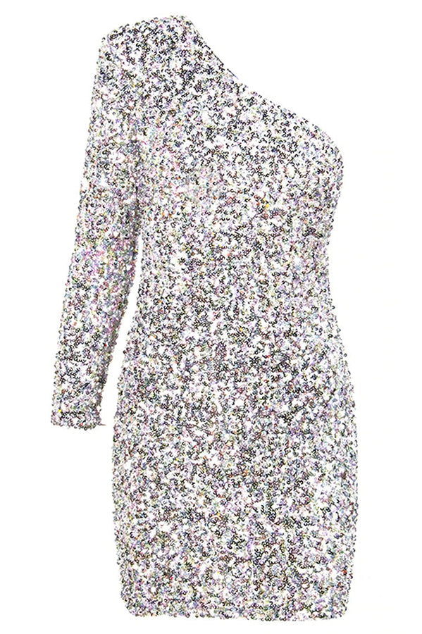 Zoe Multicolor Sequin One Shoulder Bodycon Mini Dress