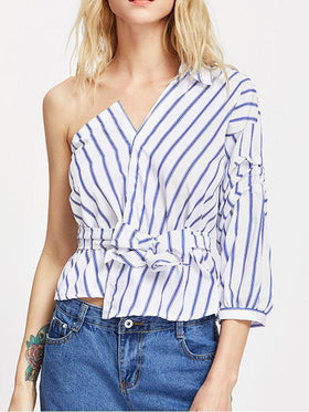 One Shoulder Striped Tunic Shirt