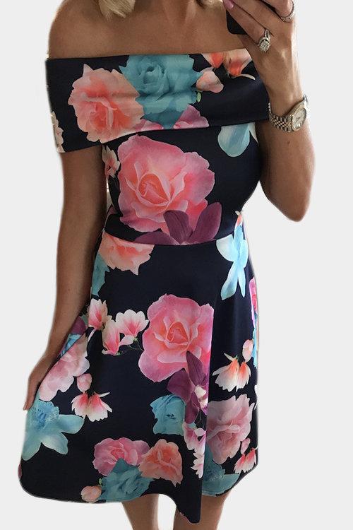 Robe Florale à Epaules Dénudées