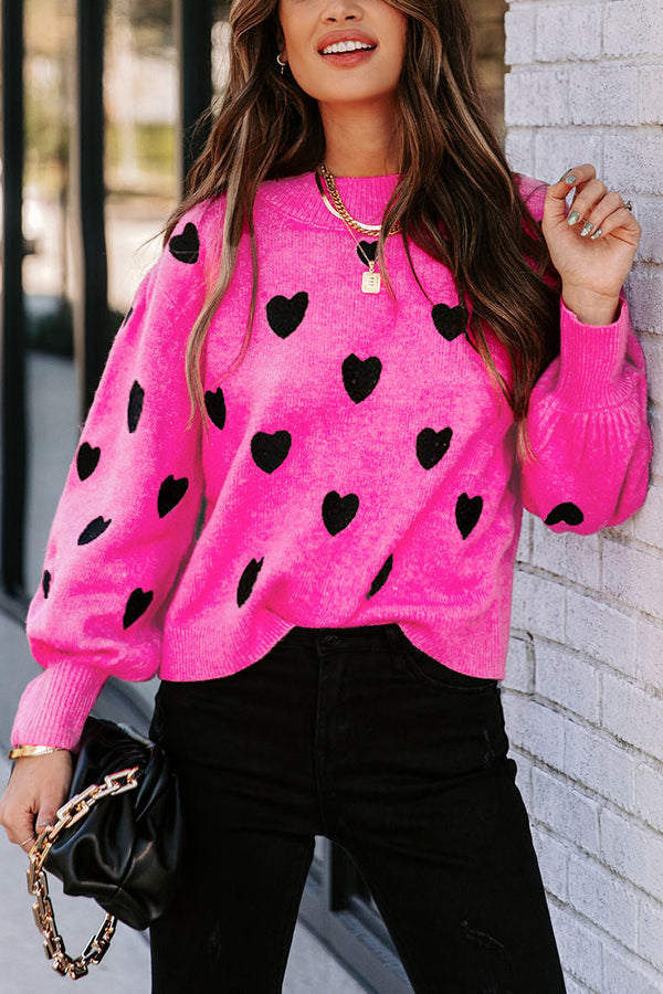 Color My Heart Pattern Lantern Sleeve Sweater